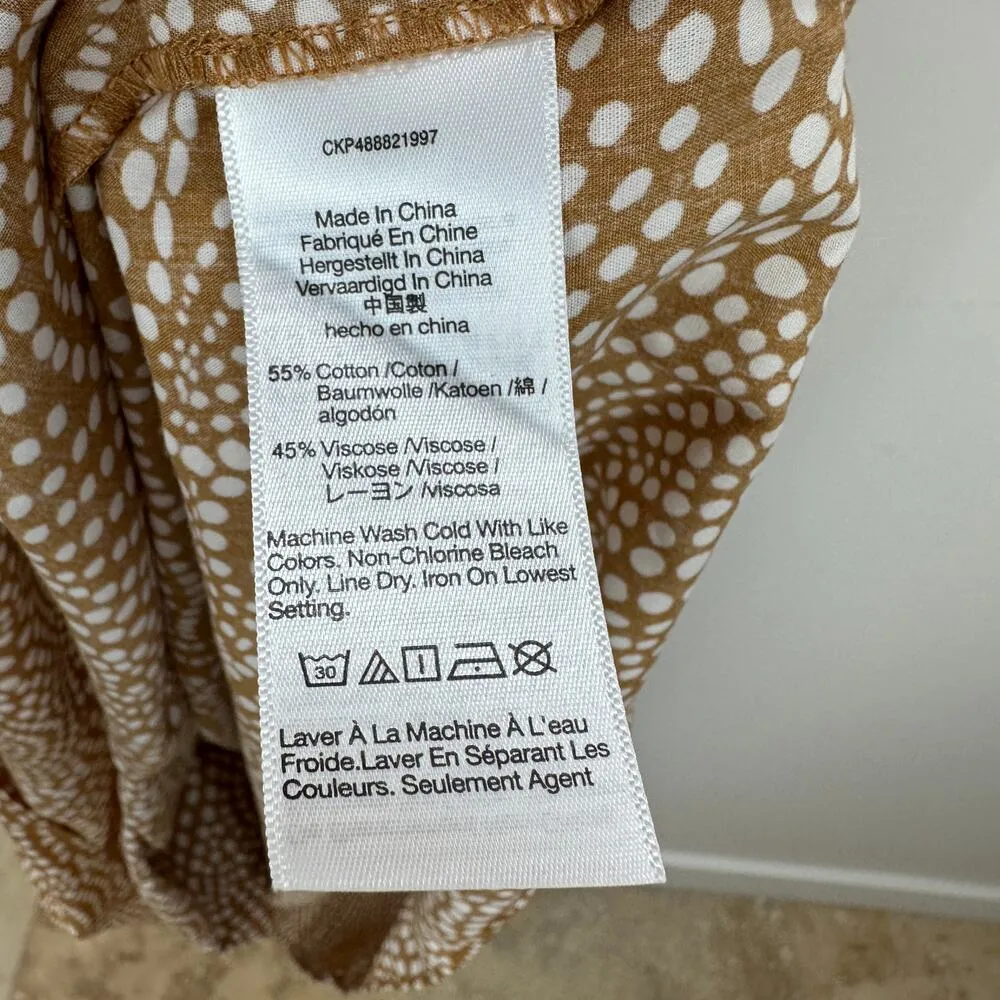 Madewell V Neck Balloon Sleeve Maxi Dress Spiral Dot Tan Smocked Boho US 00 NWT - Image 12