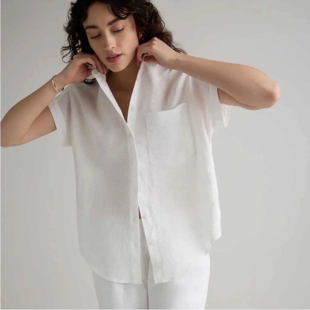 NWT QUINCE Women's White Button-Up 100% European Linen Camp Shirt Sz S - Image 2