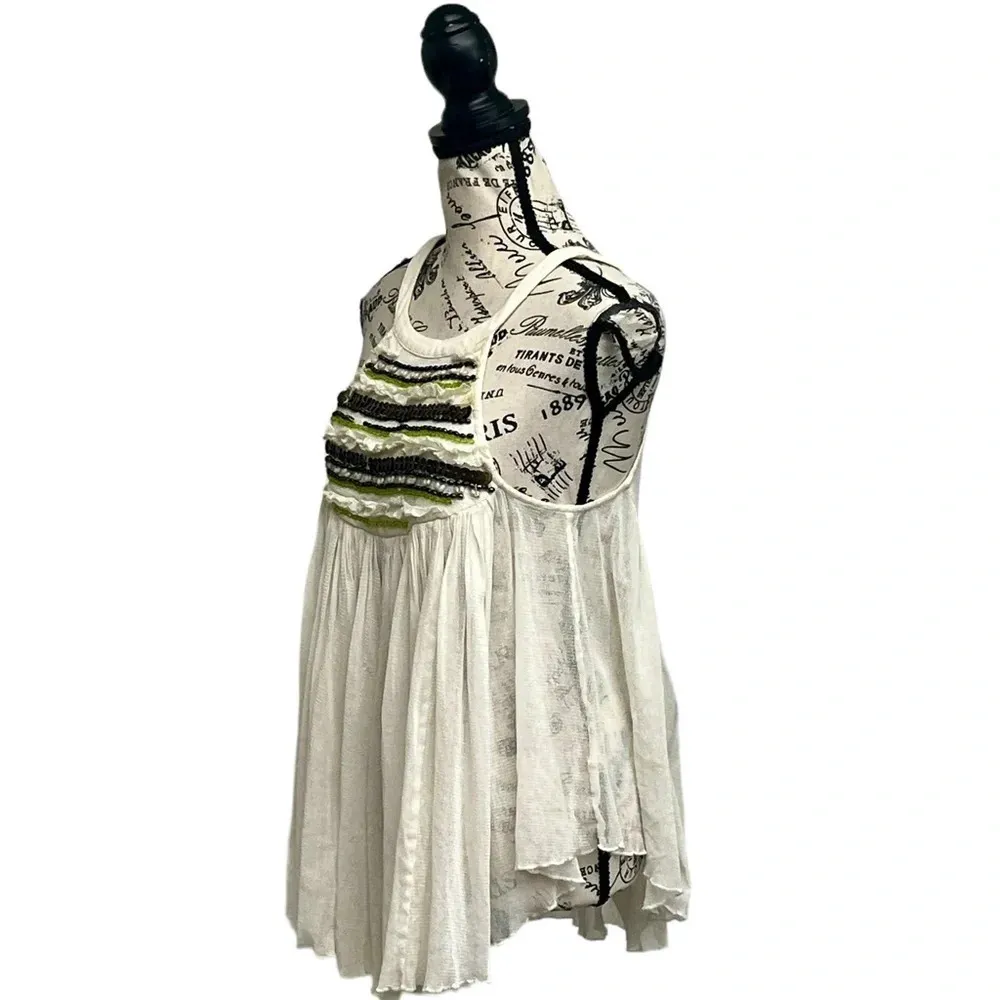 Free People Beaded Mesh Sheer Babydoll Tunic Top S Boho Coastal Cottagecore Y2K - Image 3