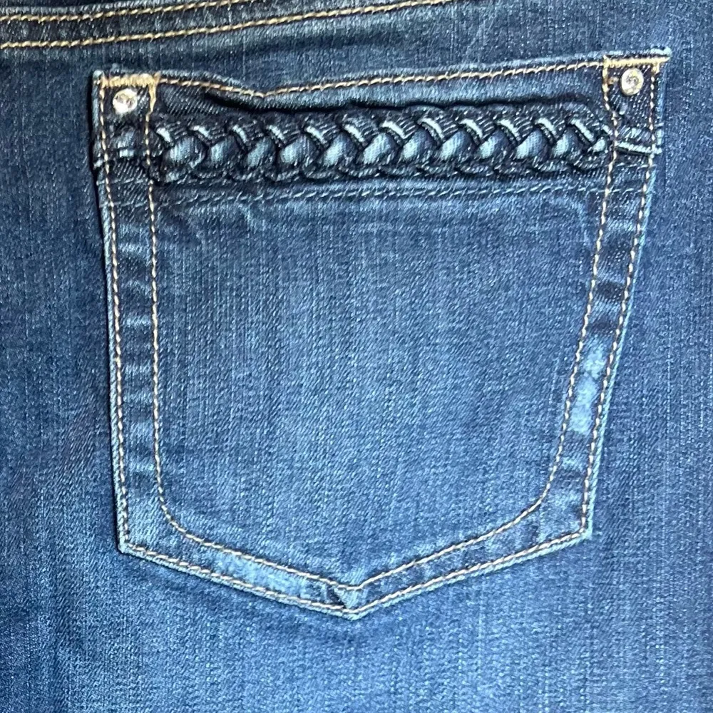 White House Black Market Jean Skirt with Embellished and Braided Pockets - Image 7