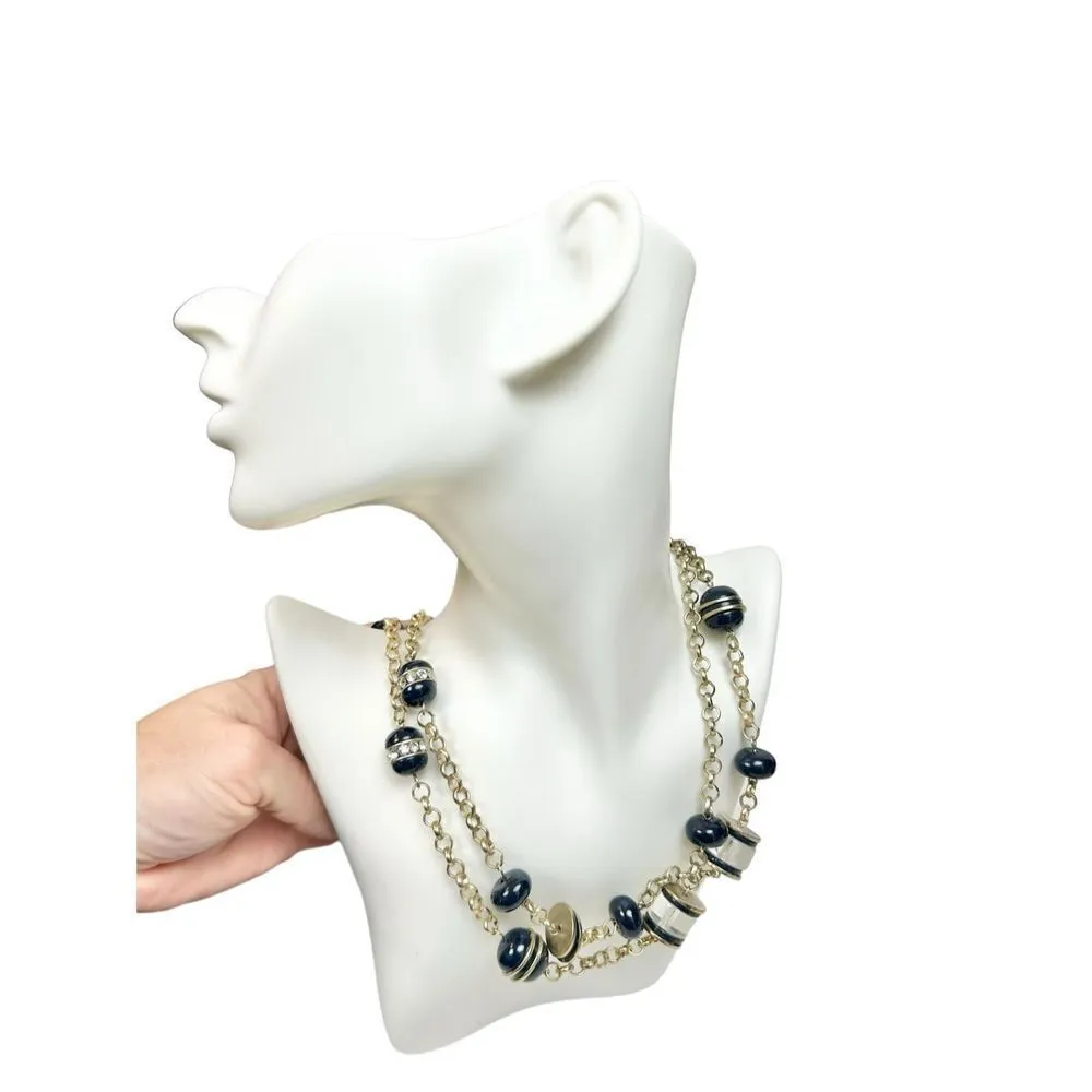 Chicos silver and navy blue beaded long necklace statement piece - Image 2