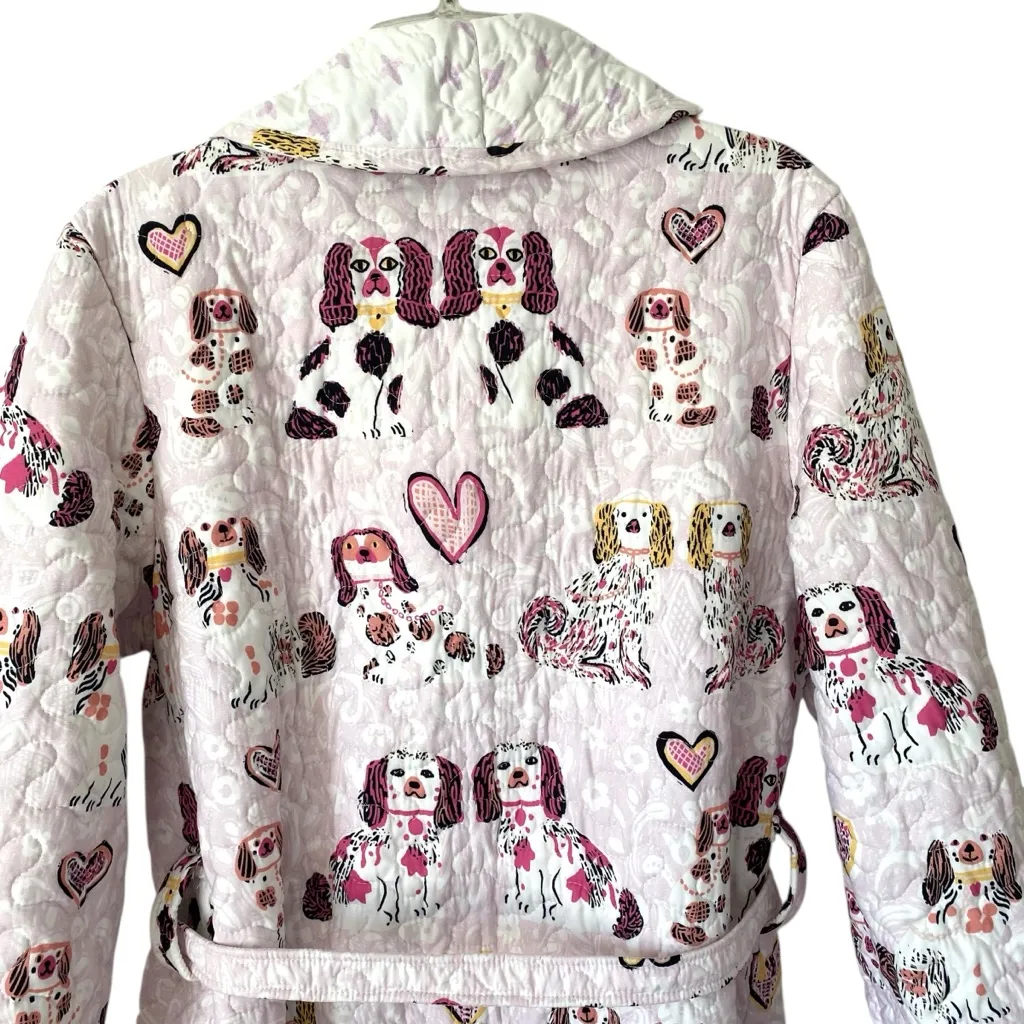 Ida Mae Home Quilted Chinoiserie Pink White Dog Print Belted Robe size large - Image 5