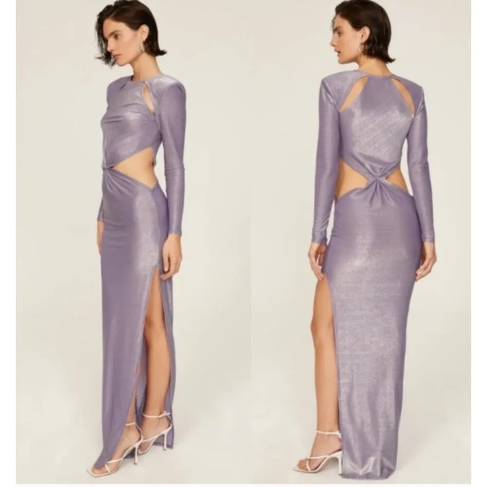 Bronx and Banco Amara Lilac Shimmer Cutout Shoulder Pad Fitted Gown Dress size 4 - Image 5