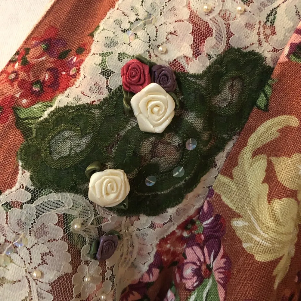 VINTAGE LACY AFTERNOON Floral English Garden Open Front Cardigan Size L Size L - Image 6