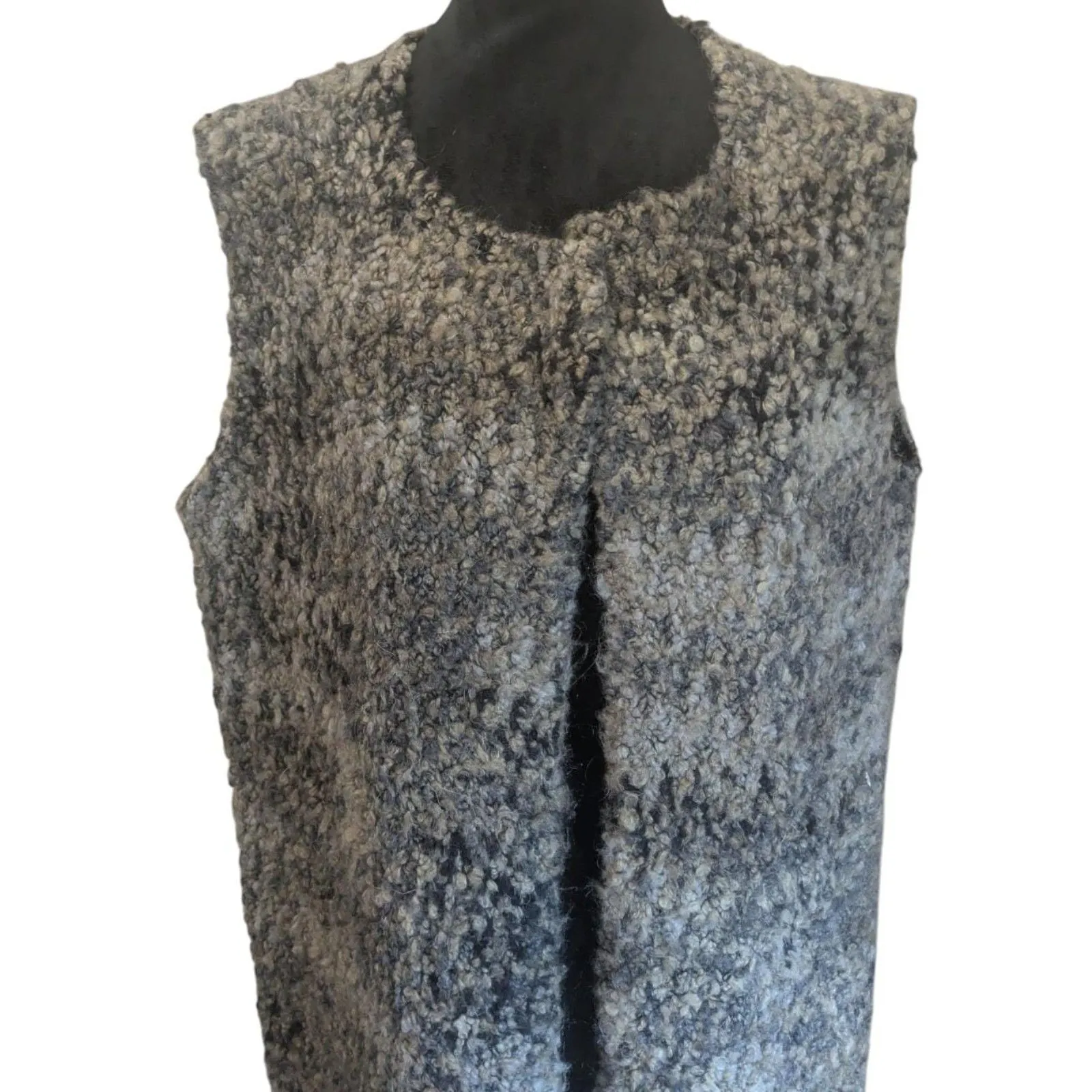 COCOGIO Italy Grey Bouclé Mohair Wool Blend Longline Open Vest Large Brown - Image 2