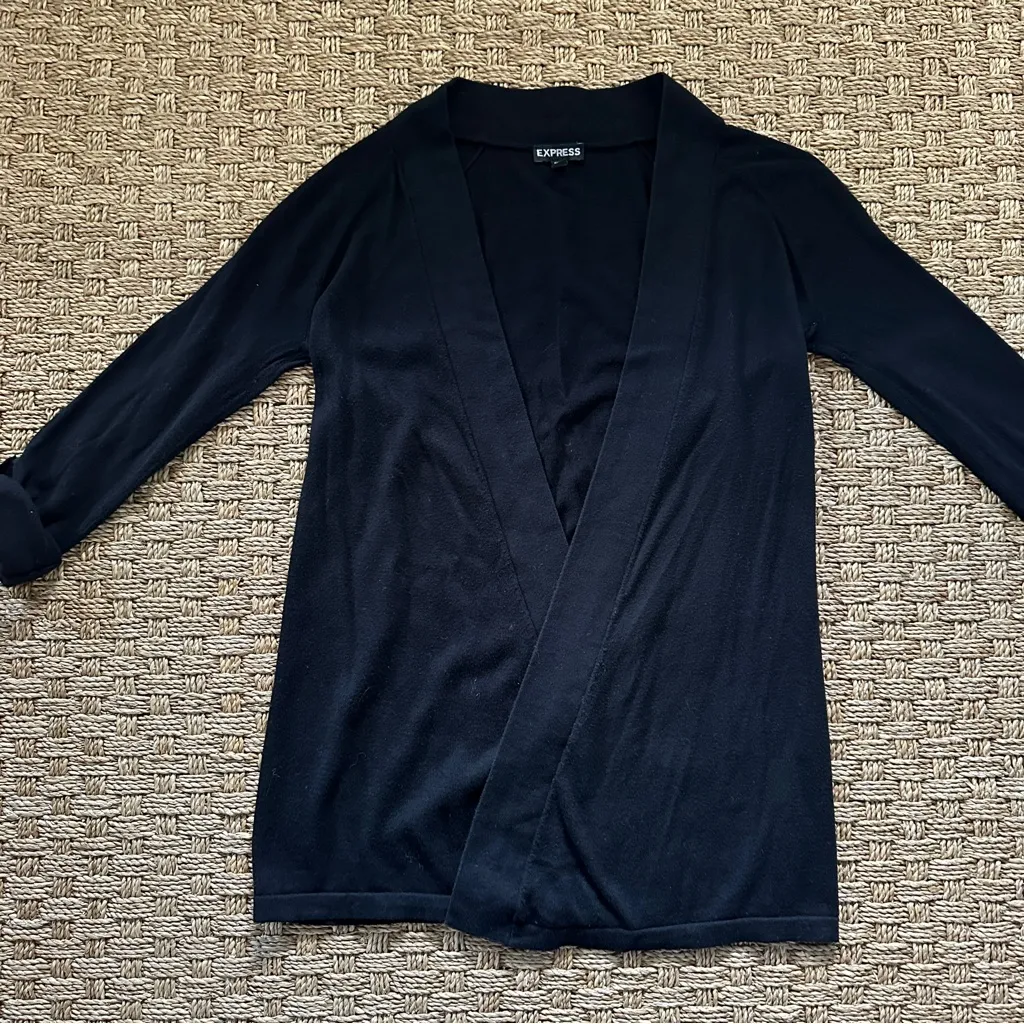 Express XS black open front Cardigan with roll cuff sleeves - Image 5