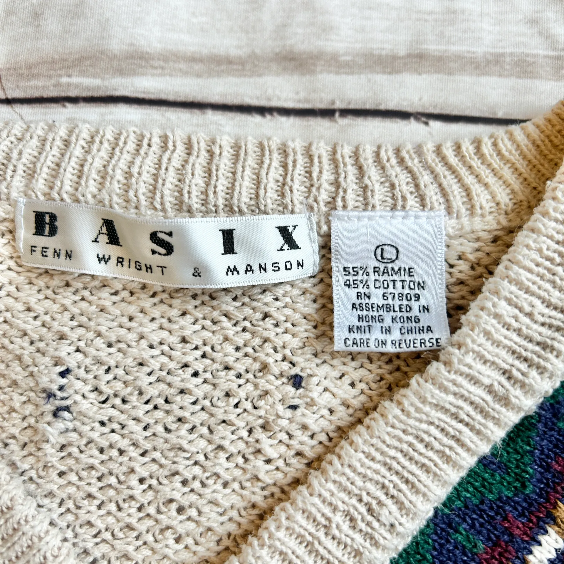 Basix Fenn Wright & Manson Vintage Oatmeal Knit Sweater Size L - Image 3