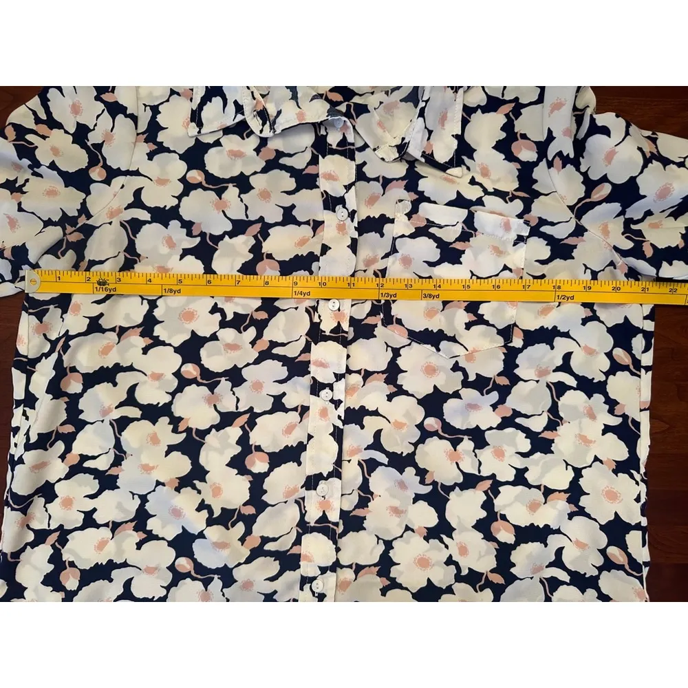 Anthropologie Skies Are Blue Large Floral Longsleeve Blouse w Roll Tab Sleeves - Image 16