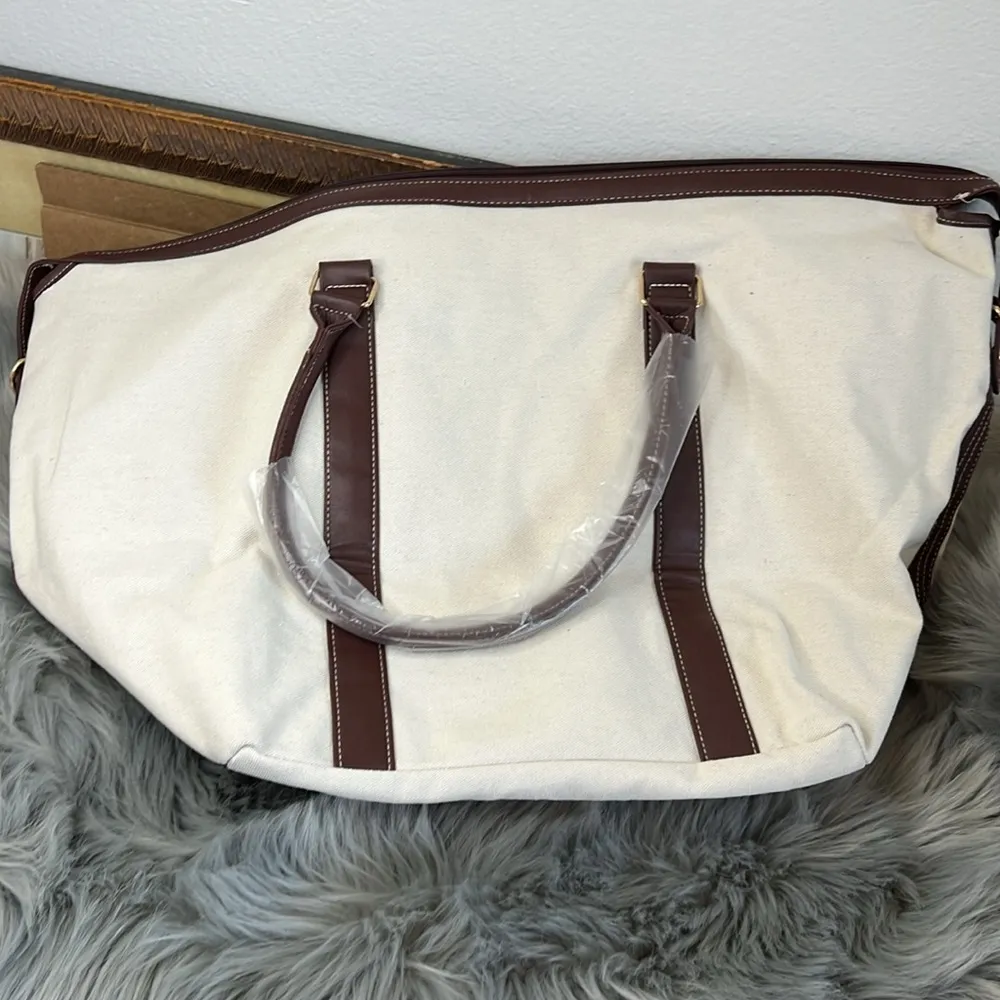 NWT Canvas Weekend Overnight Luggage Bag Brown - Image 2