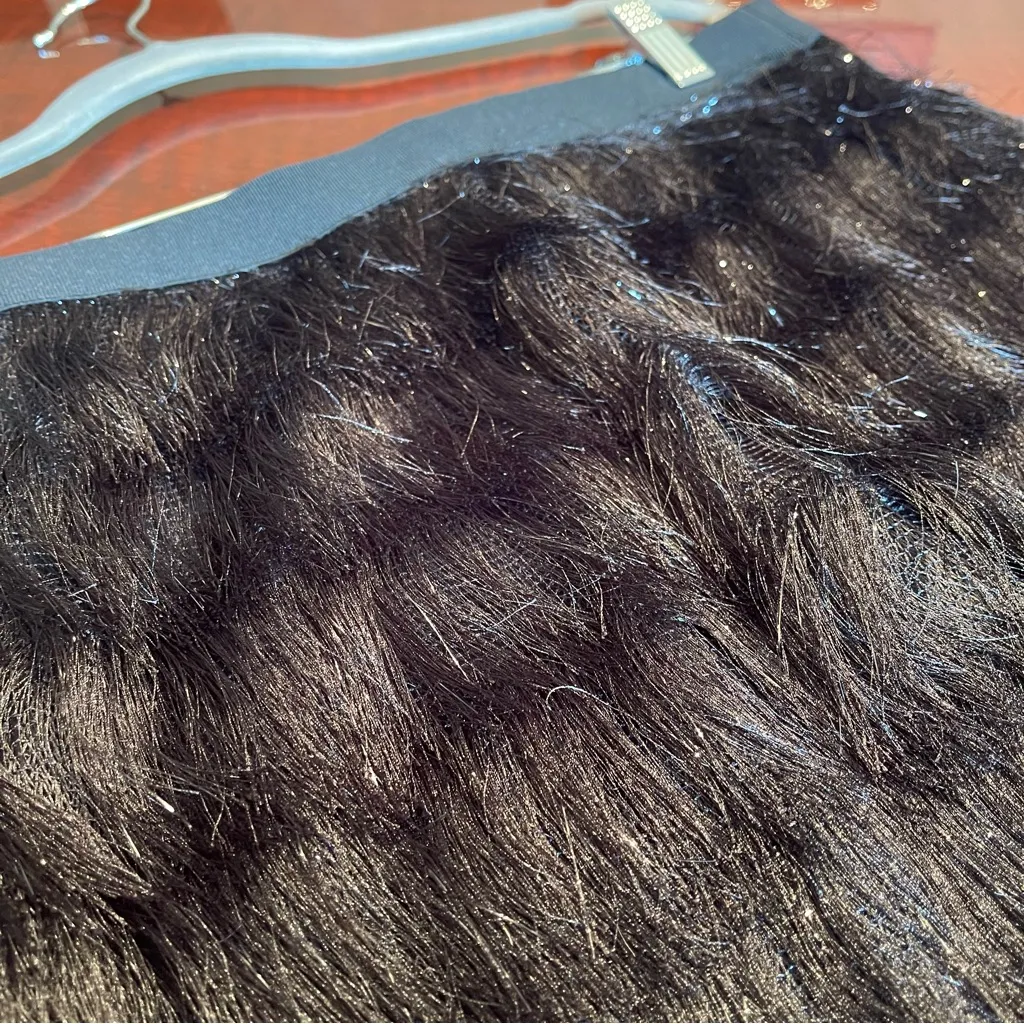 BCBGMAXAZRIA Fringe Mini Skirt Black metallic threads fairy whimsical goth Sz L - Image 9