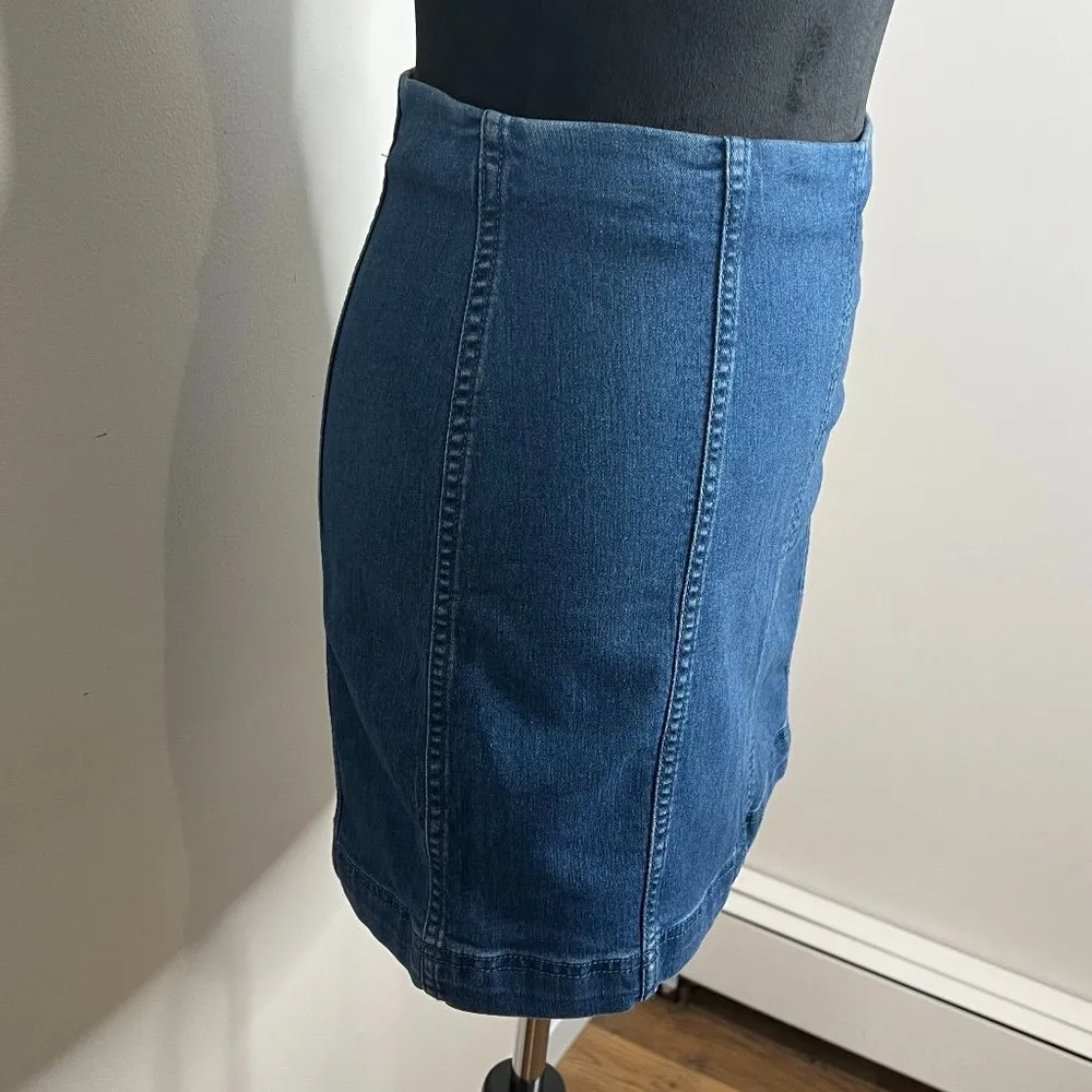 Free People Modern Femme Denim Stretch Skirt w/ exposed zip, 90s Y2K Mini Skirt - Image 6