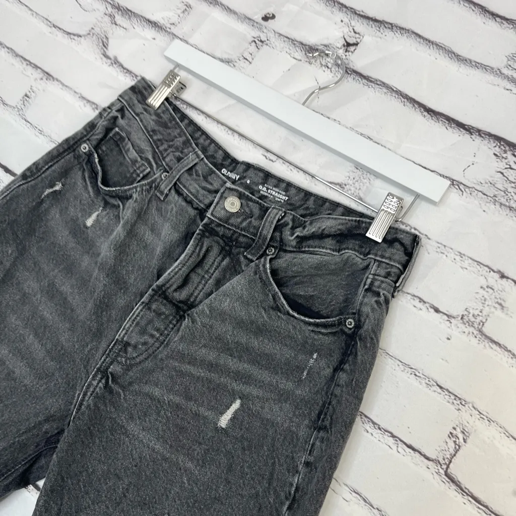 Vintage Y2K Old Navy Extra High Rise Straight Leg Jeans Dark Grey Distressed 8 - Image 7
