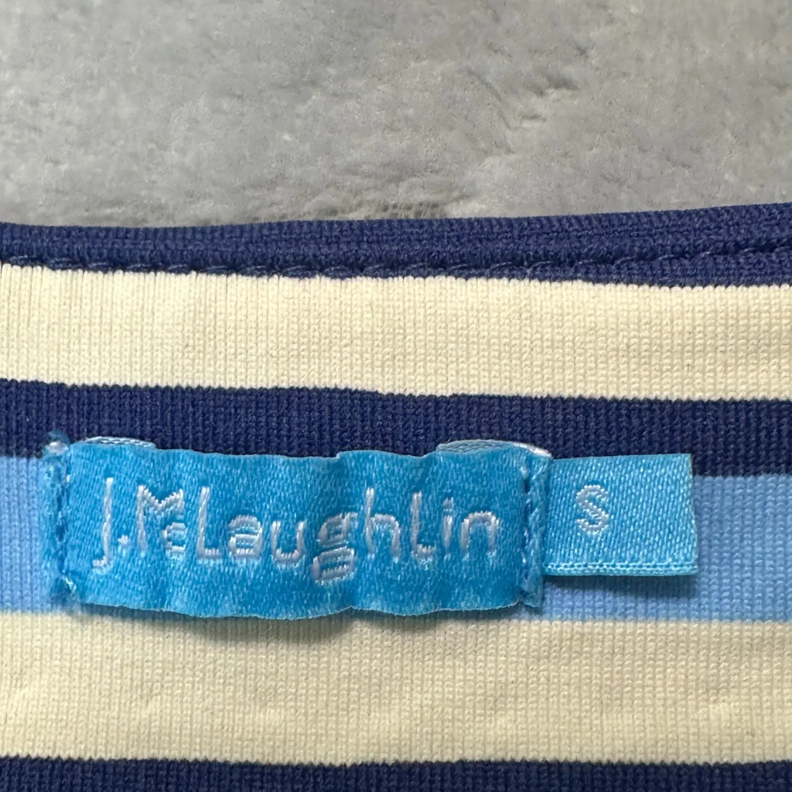 J McLaughlin S Striped Boatneck Nautical Top Blue Preppy Classic‎ Coastal Resort - Image 2