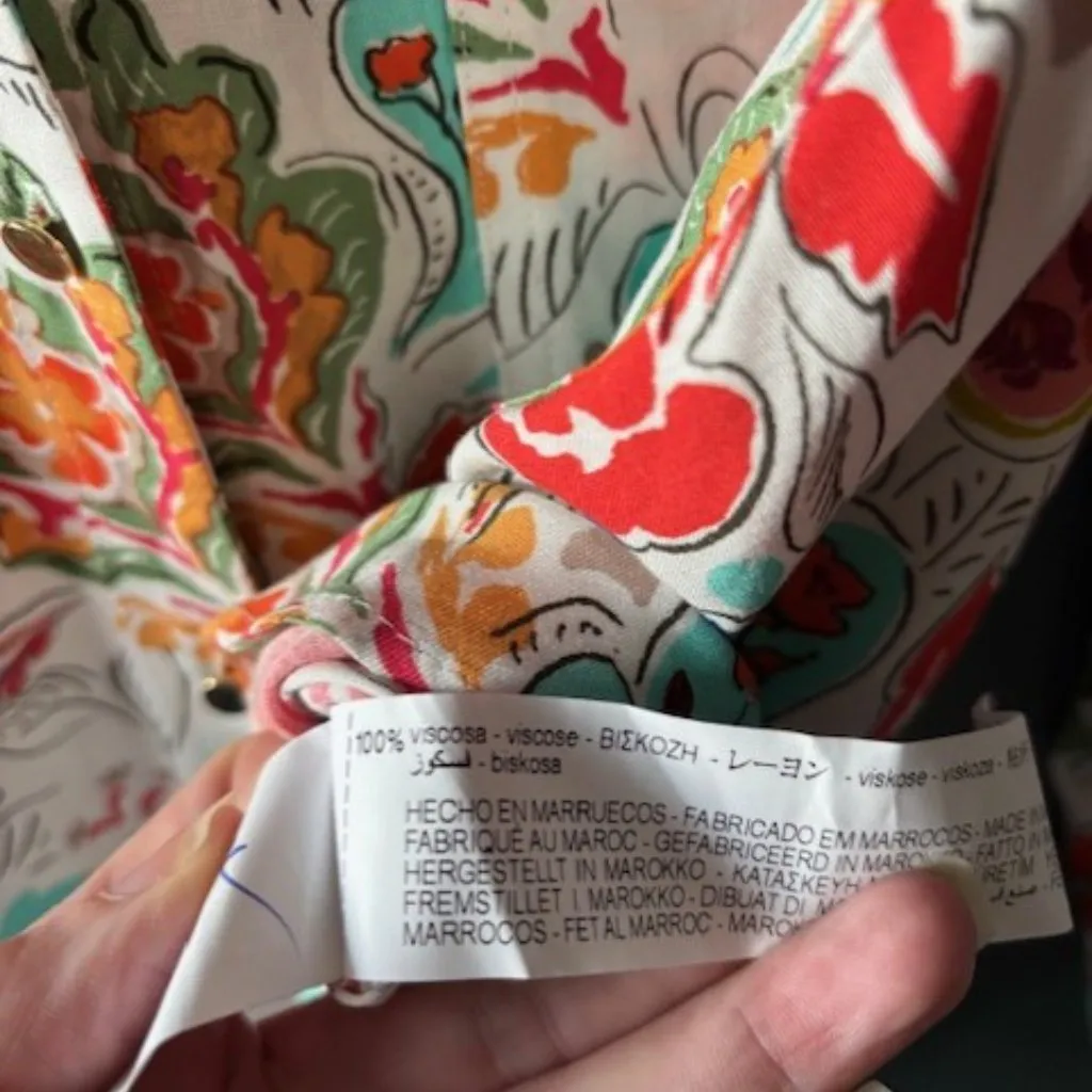 Zara Red White M Paisley Floral Print Long Sleeve V Neck Boho Luxe Festival Prep - Image 8