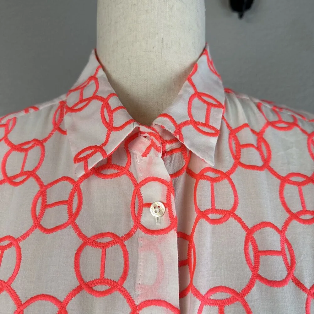 Vilagallo Womens Tired Midi Shirt Dress Size 42 / 8 White Orange Geo Embroidered - Image 3