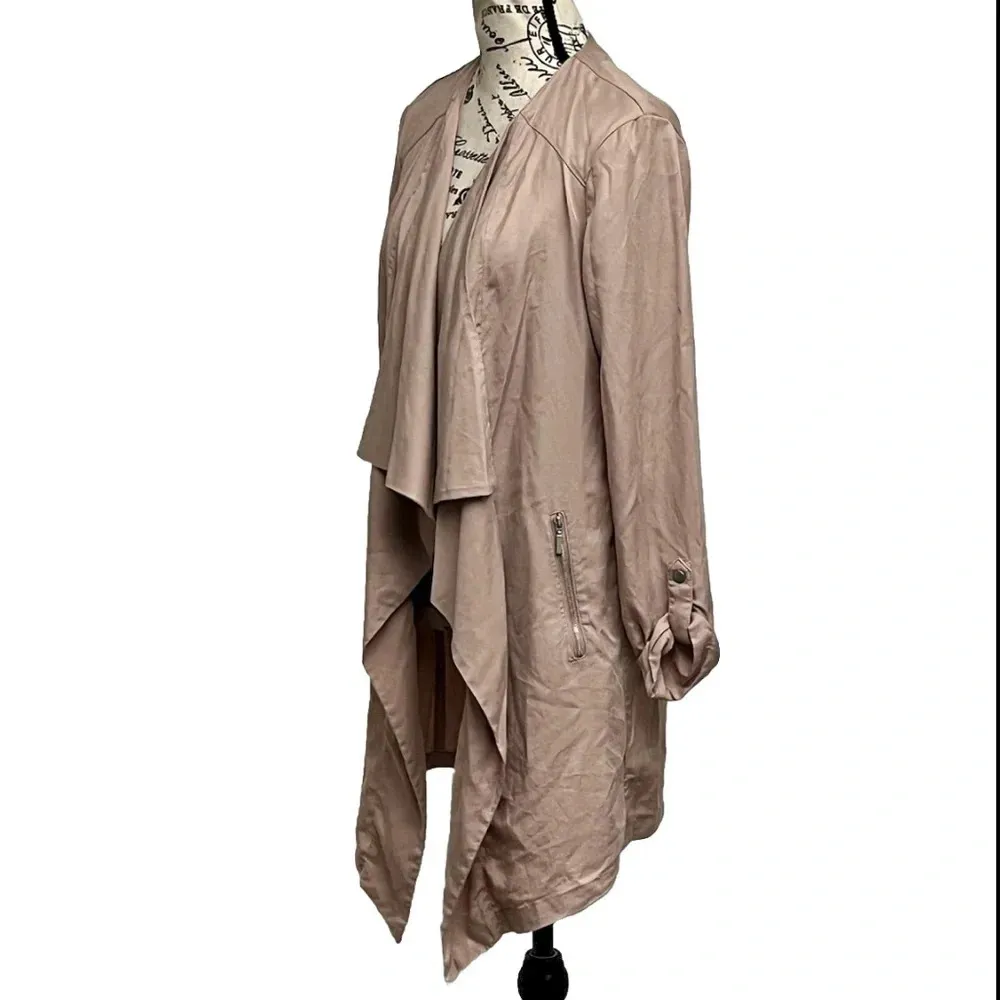 Dalia Open Front Waterfall Blazer, Dusty Pink Roll Tab Sleeve Jacket S Modest - Image 4