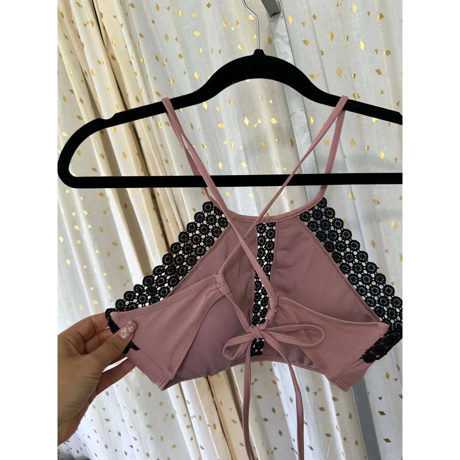 California Sunshine Macrame Crochet Lace High Neck Padded 2 Piece Bikini XL - Image 3