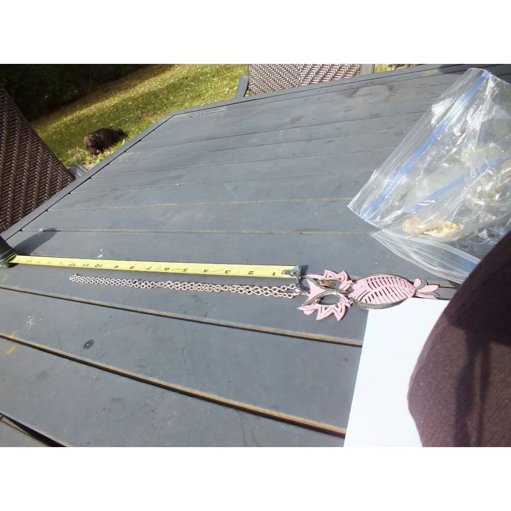 Pink and Silver Color Signed Owl Pendant on 24" Link Alloy Chain - Image 7