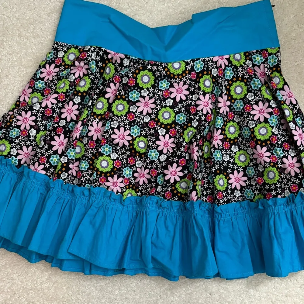 Custom Blue and Black Flower Printed Skirt Clogging Dance Costume Size XS - Image 2