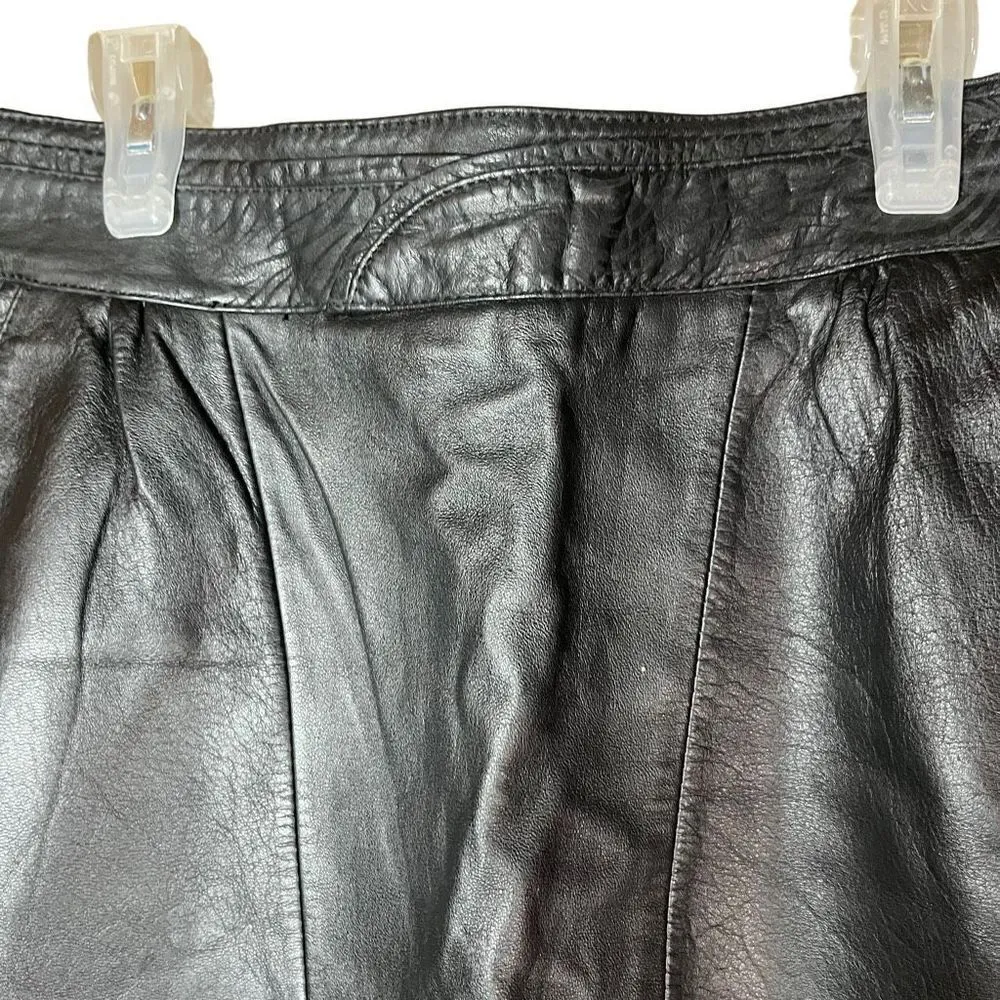 Vintage Bruno Giovanni Black Genuine Leather Midi Skirt Black Size undefined - Image 4