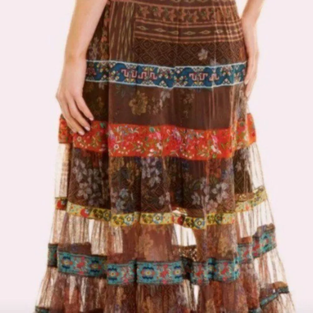 Johnny Was Wilhelmena Tiered Mesh Skirt multi colored XL - Image 5