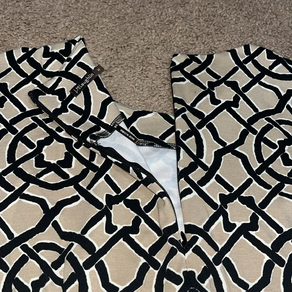 J. McLaughlin Devon 3/4 Sleeve Crew Neck Catalina Cloth Dress Black Tan Scribe M - Image 8