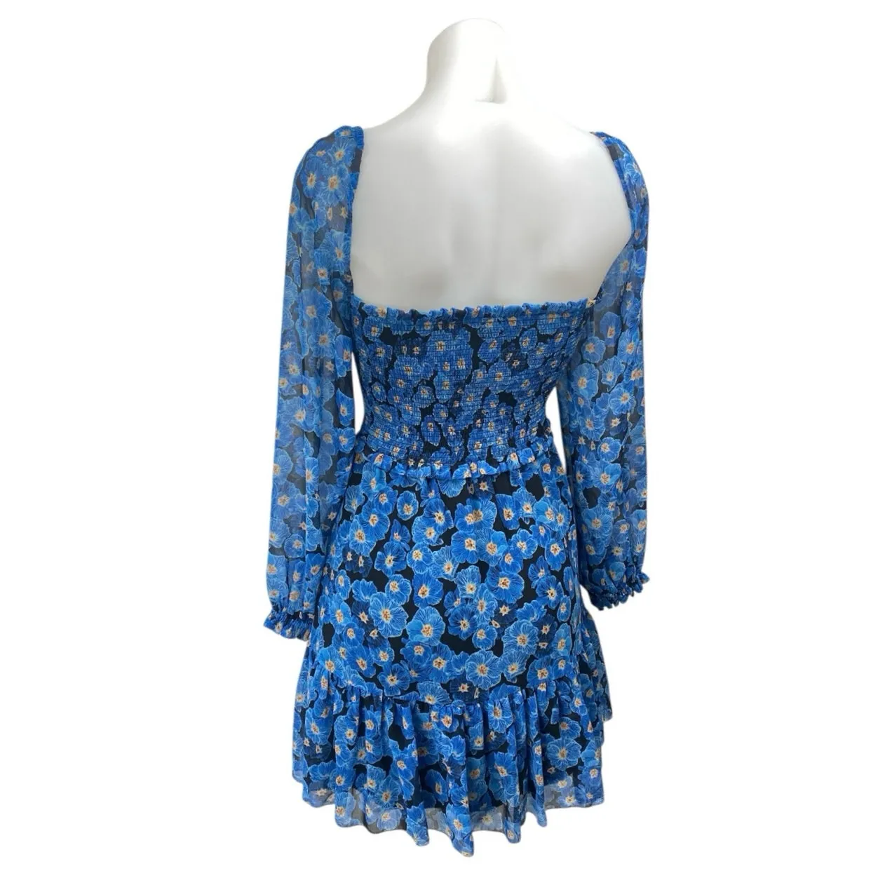 Aritzia Wilfred Blue Floral Smoked Long Sleeve Mini A-Line Fit & Flare Dress XXS - Image 2