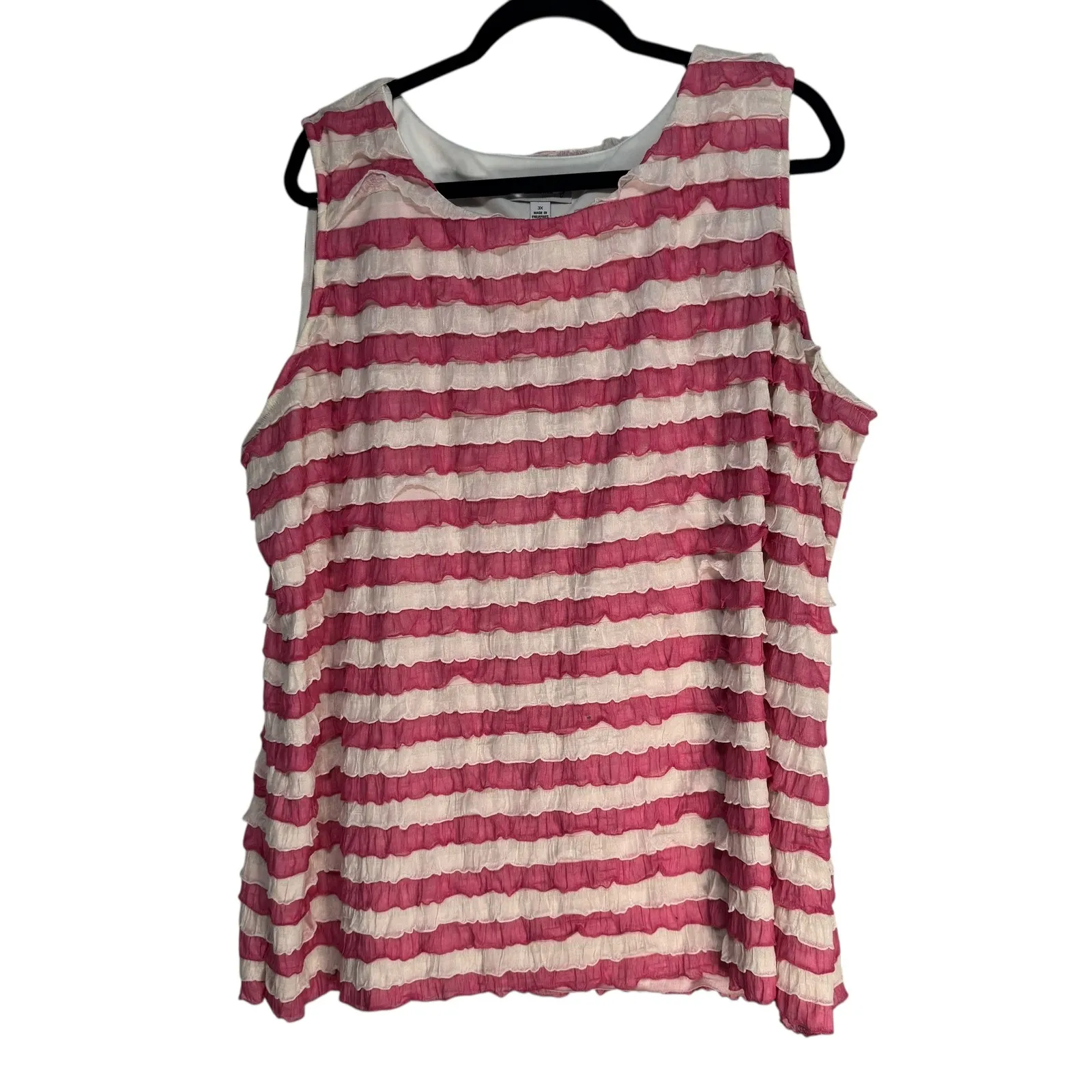 Susan Graver Plus Size 3X Striped Tank Top Pink Cream Textured Ruffle Sleeveless - Image 7