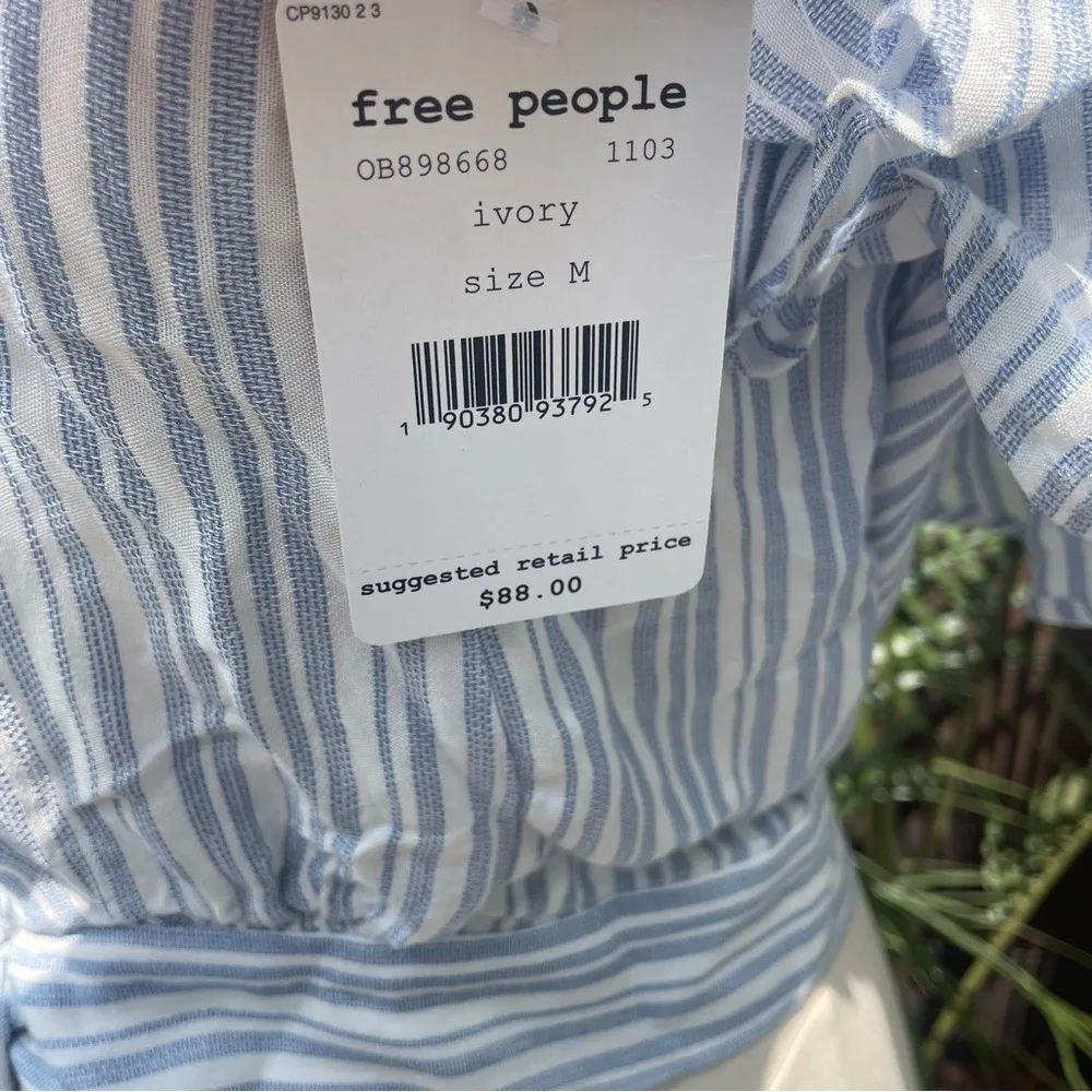 Free People Off-Shoulder Ruffle‎ Tie-Front Top M NWT | Coastal Chic Striped - Image 6