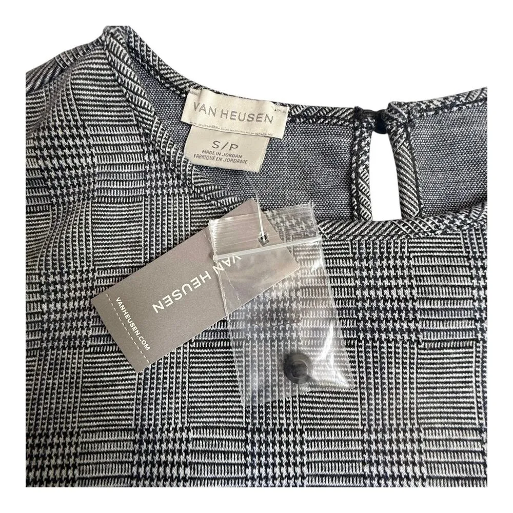 Van Heusen VTG NEW Gray Herringbone CHECKERED BLOUSE Women's S/P Top Shirt NWT! - Image 3