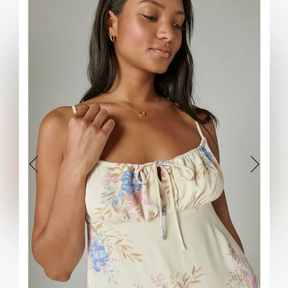 Lucky Brand Floral Printed Slip Dress Midi Cream Blue Size Small - Image 3
