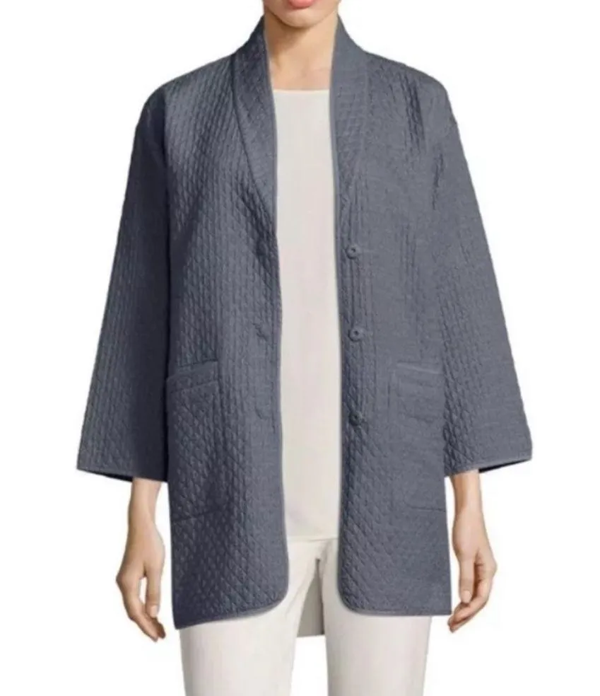 EILEEN FISHER Quilted Jacket Shawl Collar Organic Cotton XXS - Image 9