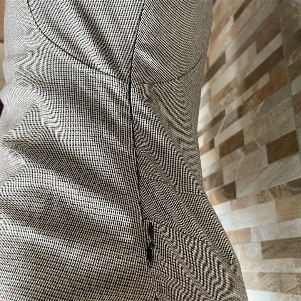 Zara Mini Shift Dress Brown Plaid Long Sleeve Square Neck Business Casual Sz M - Image 7