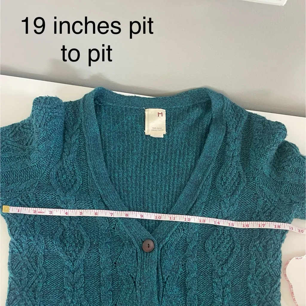 Anthropologie Far Away From Close Fisherman Wool Blend Cable Knit Cardigan Blue Size M - Image 8