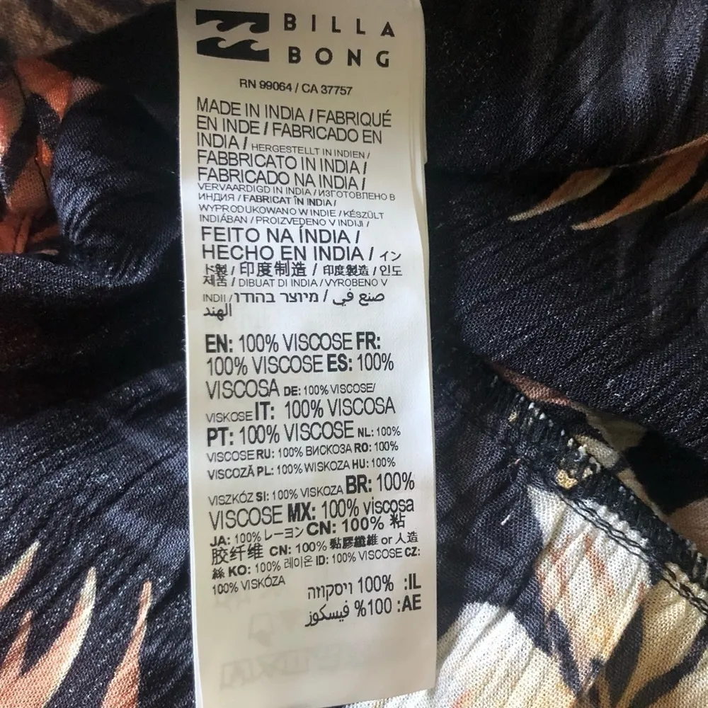 Billabong IN MY HEART Wrap Mini Dress M Ruffle Hem Printed Black Terracotta FALL - Image 8