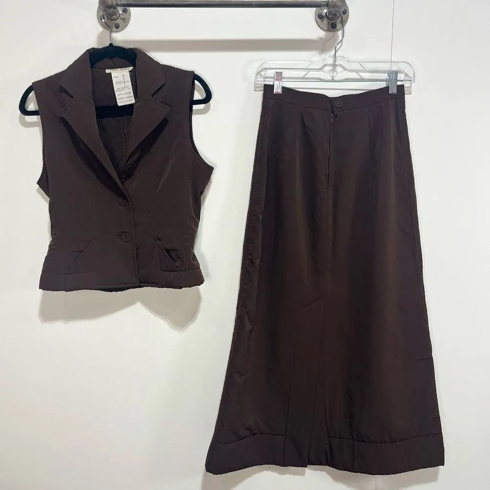Designer Yoshi Kondo Two Piece Vest and Skirt Women’s Size Medium Brown - Image 2