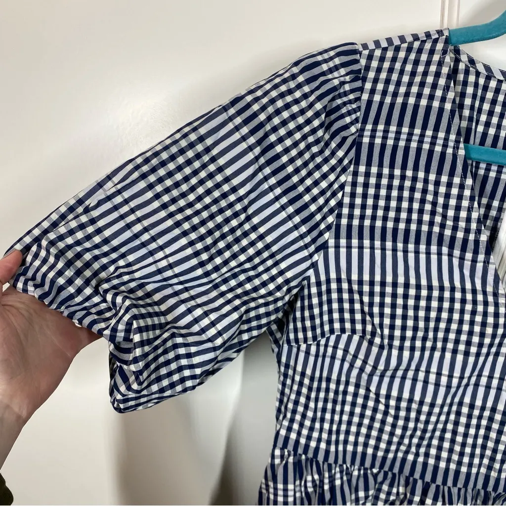 Madewell Poplin V-Neck Bubble-Sleeve Mini Dress in Plaid size 8 preppy classic - Image 5