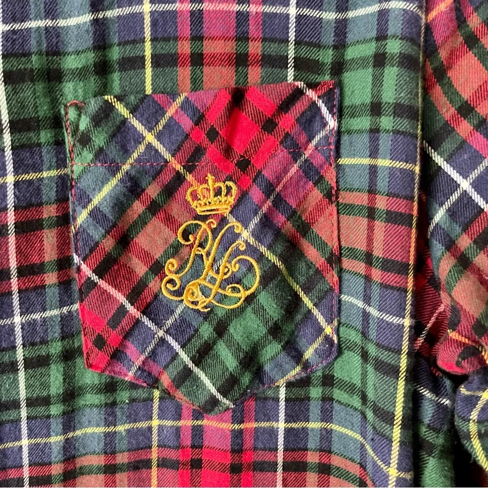 LAUREN RALPH LAUREN | Plaid Flannel Button Down Maxi Dress Sz L Red Size L - Image 3