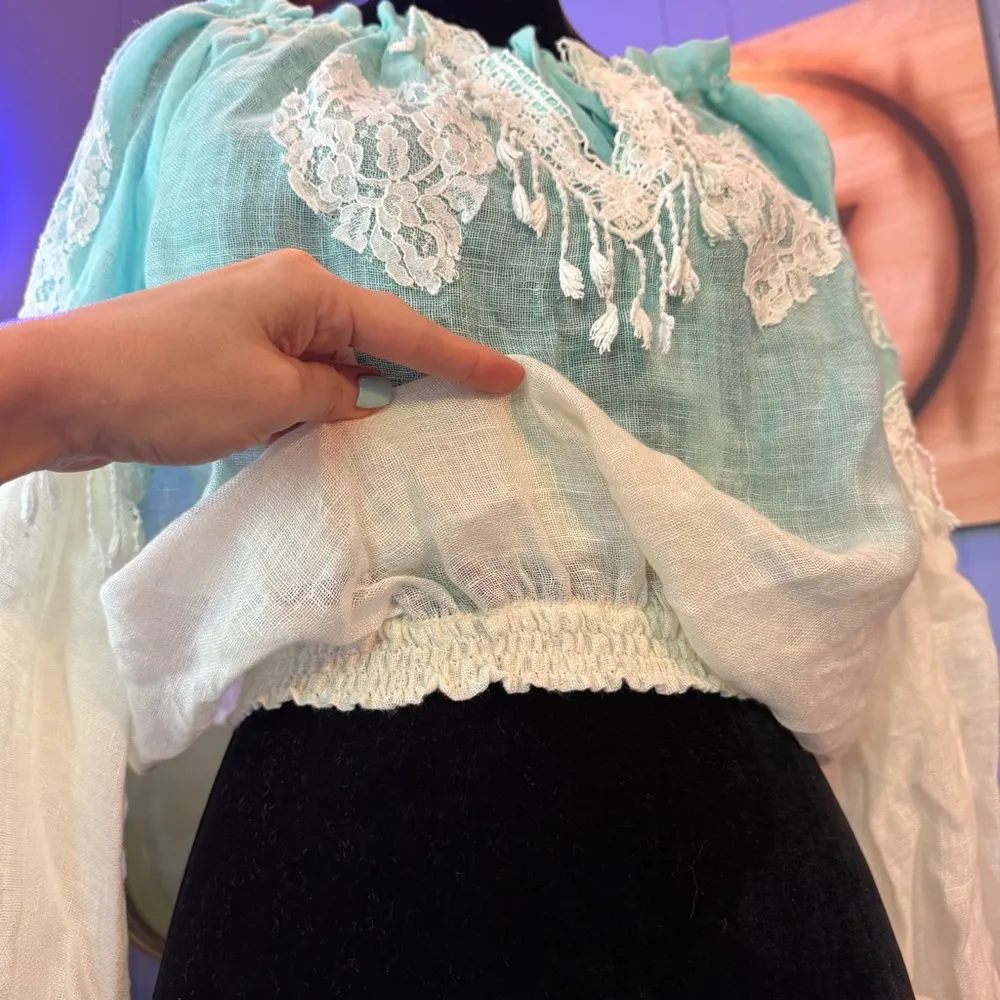 NWT Vanita Rosa 100% Linen Boho Aqua & Cream Ombre Sheer Beach Cover Top Blue Size undefined - Image 6