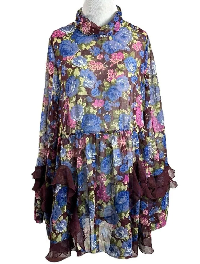 Free People Noella Mini Dress Tunic Size Large Floral Dainty Romantic Lace Sheer - Image 5