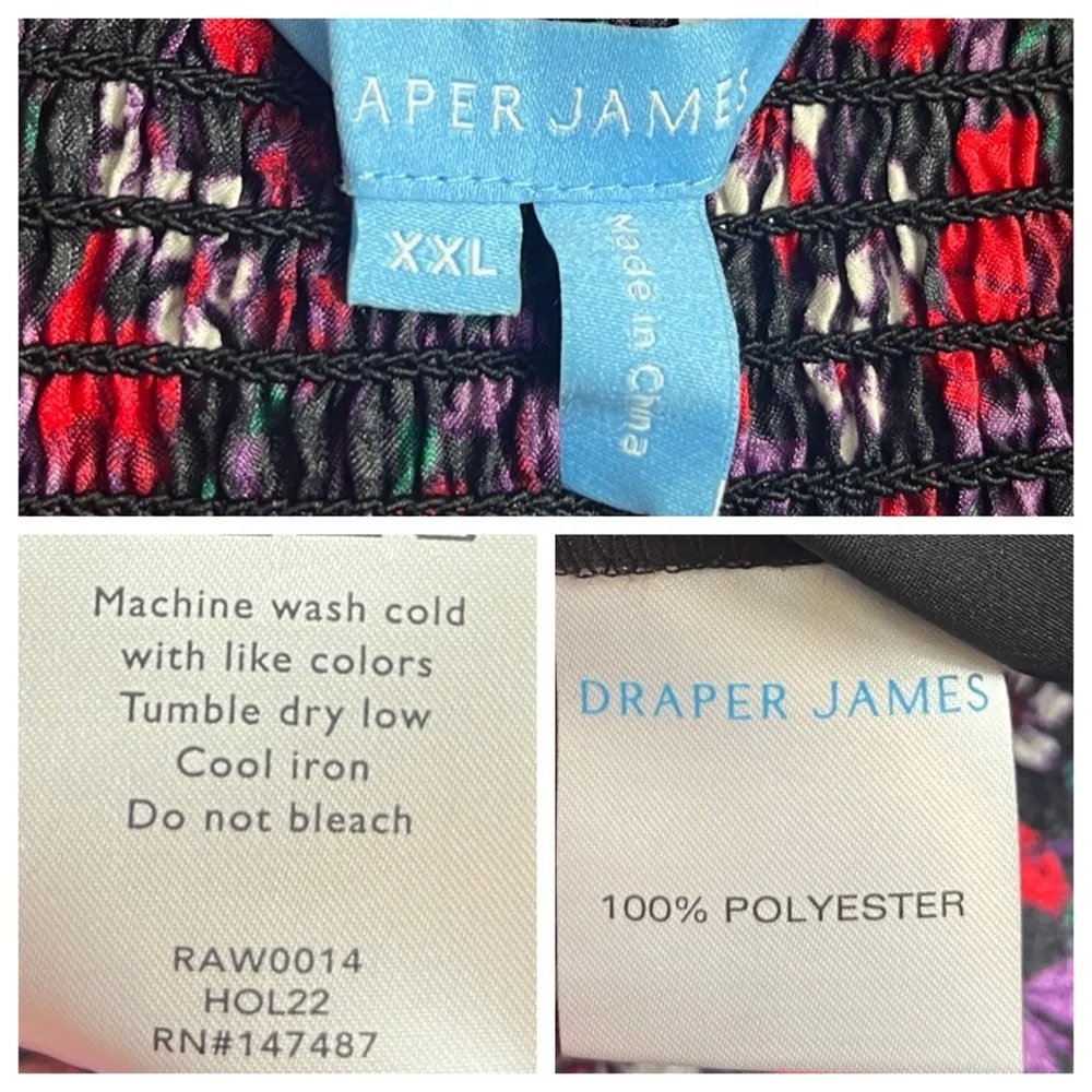 Draper James New Jumpsuit Smocked Square Neck Black Red Floral Women’s Size XXL - Image 12