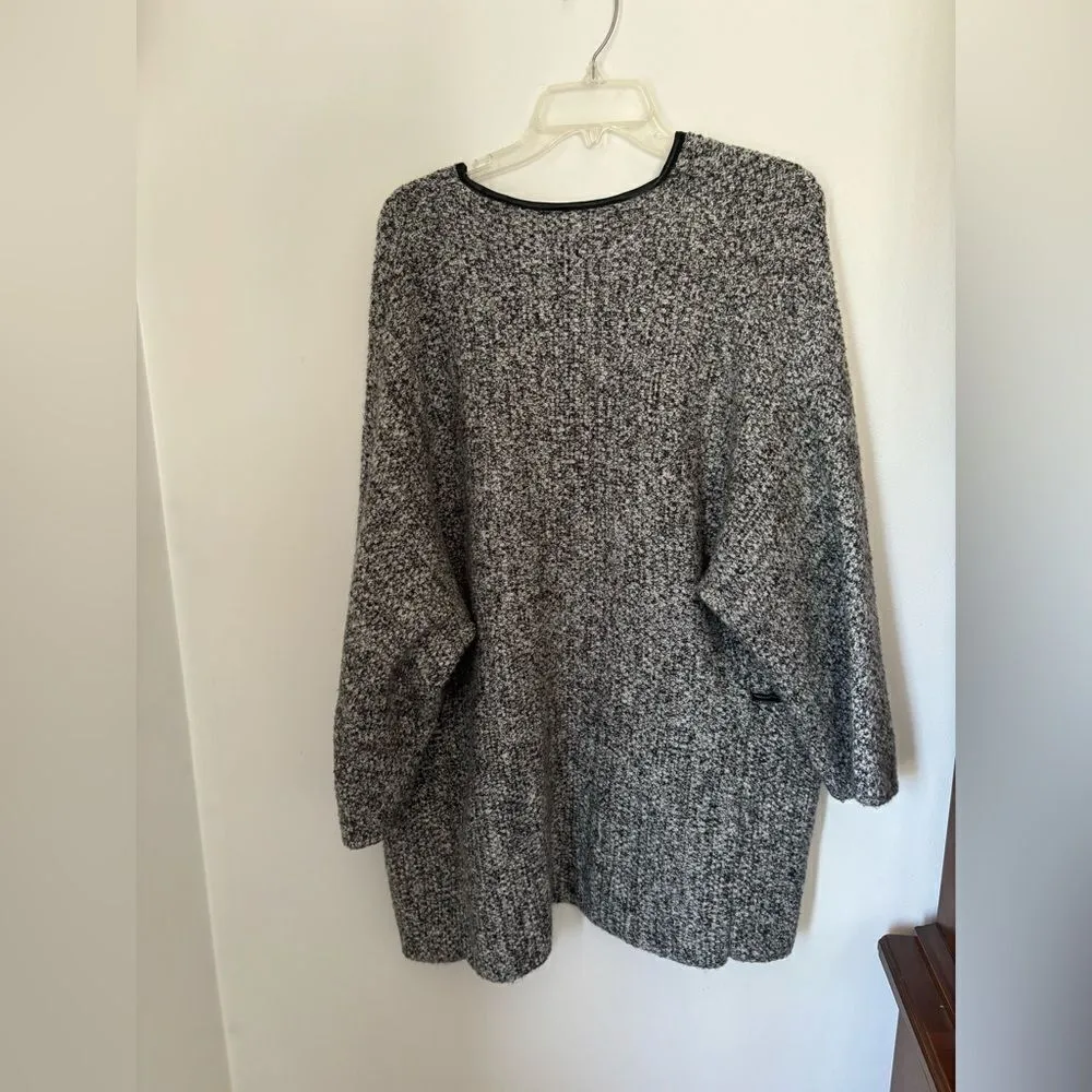 Zara black & white open jacket faux leather trim pockets size S 6873/129/064/S - Image 9