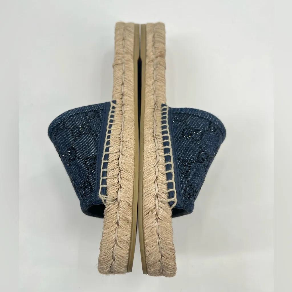 Gucci GG denim espadrille slides rhinestone sz 39.5 - Image 2