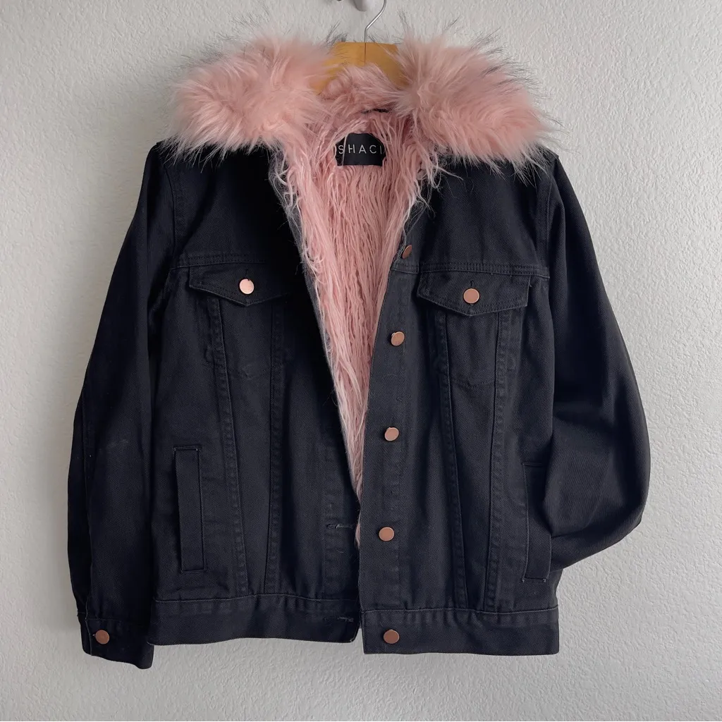 SHACI Like New Denim Faux Fur lined jacket removable lining Sold Out on line Black Size M - Image 9