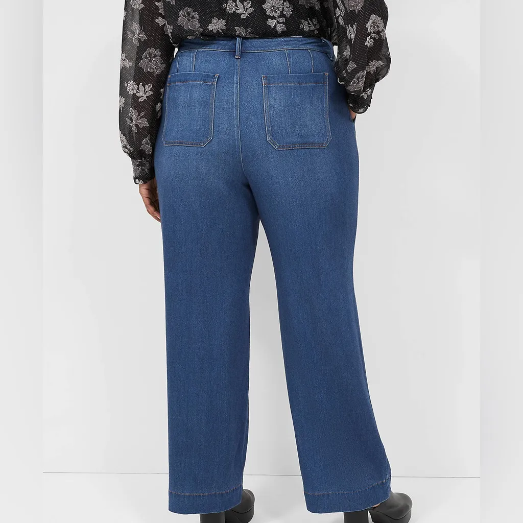 Mid Rise Classic Fit Wide Leg Viscose Lyocel Long Tall Trouser Jeans - Image 2