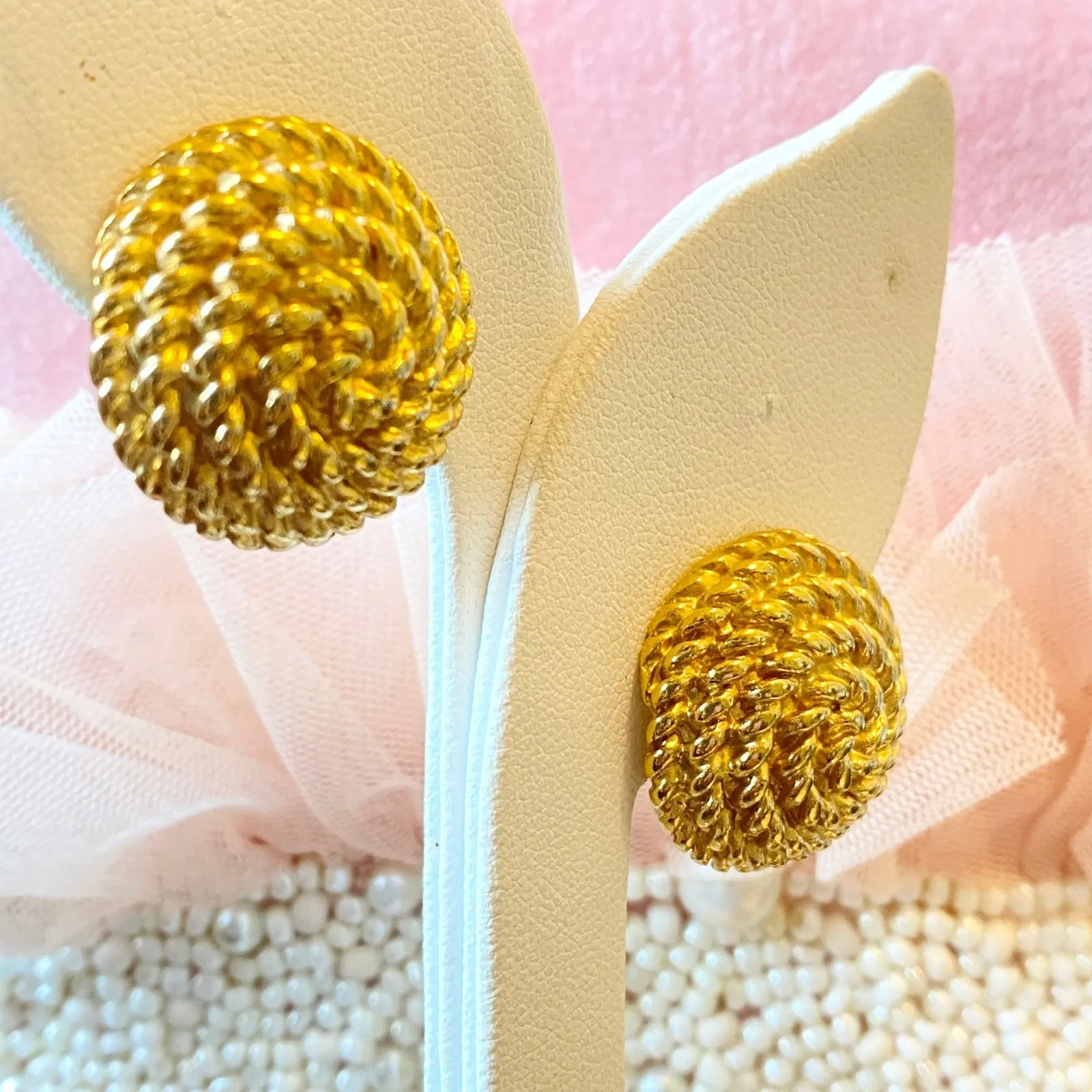 Vintage Y2K Givenchy Paris New York Gold Twisted Rope Round Clip On Earrings - Image 2