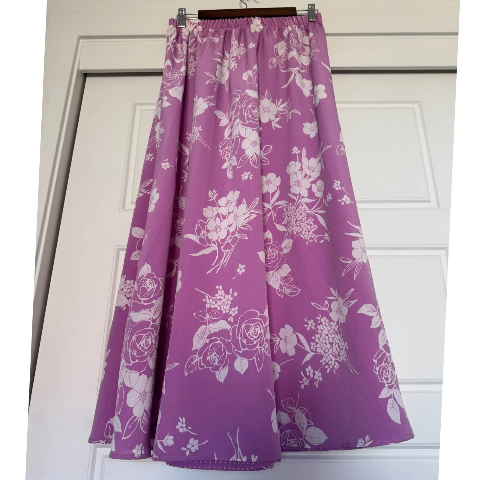 Y2K Vintage Reversible sz M Womens Polkadot Floral High Waist ALine Maxi Skirt Purple Size M - Image 3