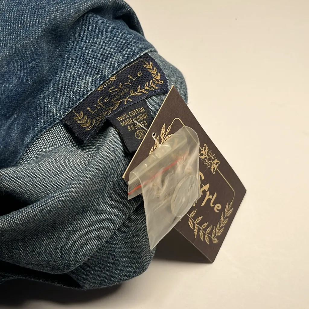 Deadstock Vintage Blue Jean Jacket Embroidered Palm Trees Size 3X - Image 11