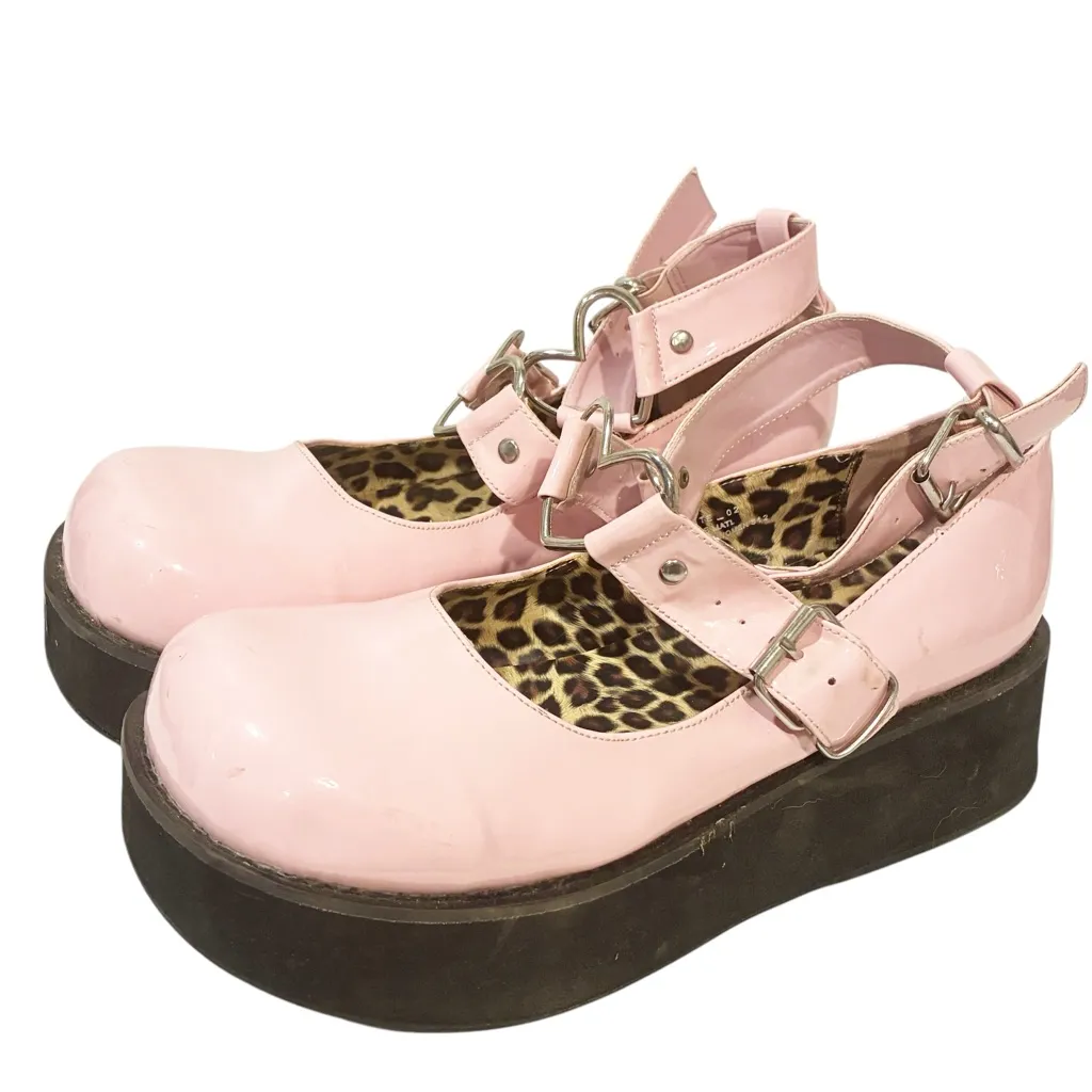 Demonia‎ Size 12 Baby Pink Patent SPRITE-02 Platform Heart Buckle Shoes - Image 2