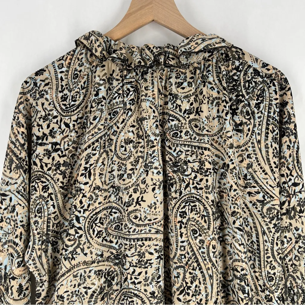 OPT Boho Paisley Print‎ Long Sleeve Tiered Midi Dress Peasant Prairie Ruffle M Green Size M - Image 10